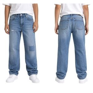 Thereabouts Mens Flex Relaxed Fit Jeans Vintage Light Wash Distressed 16 Husky